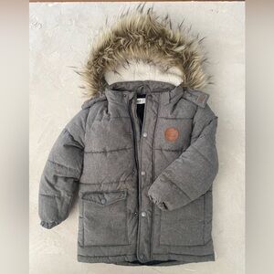 H&M Charcoal Puffer Jacket with removable sherpa lined hood